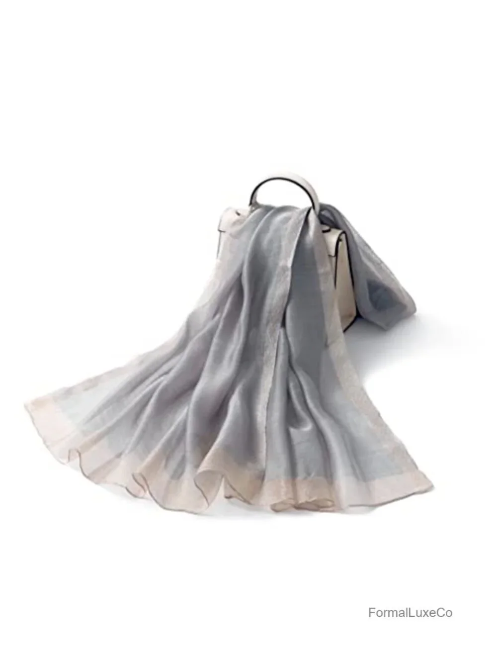 Silk Blend Metallic Trim Shawl Wrap - Elegant Evening Accessory - Gift Ready